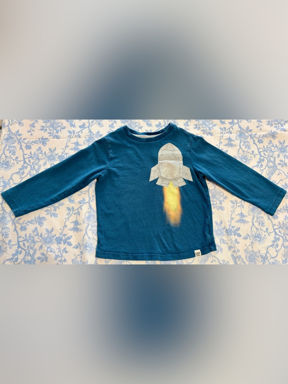 Boy’s GAP Sz 4T Teal Blue Long-Sleeve Tee with Rocket Graphic 100% Cotton
